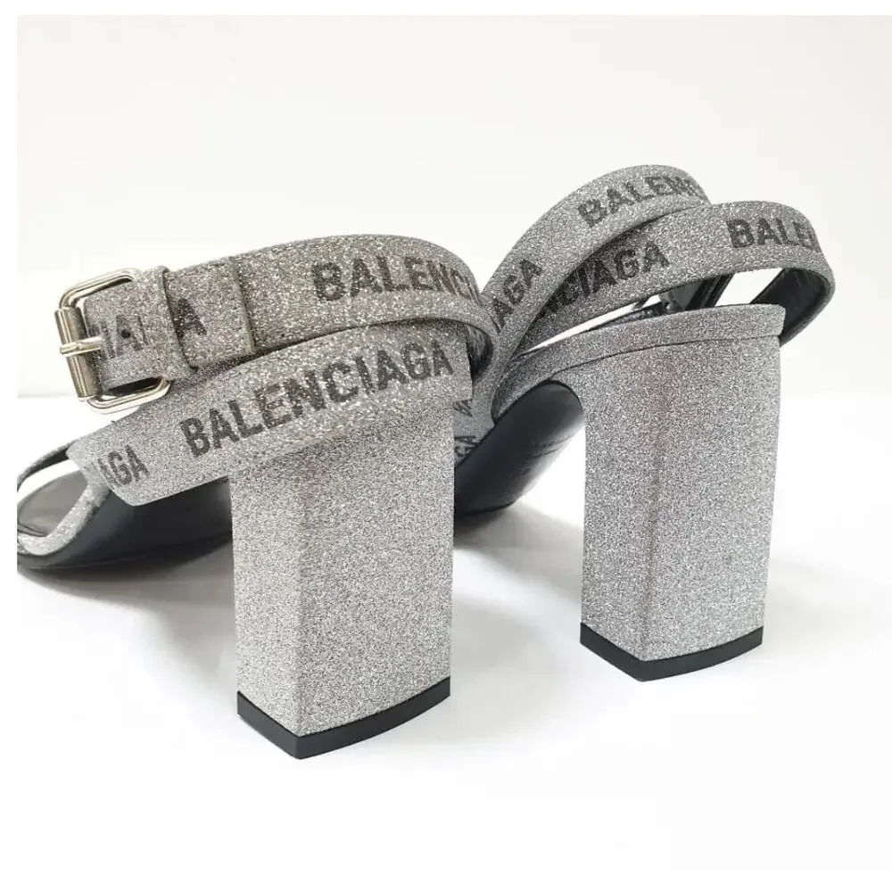 Balenciaga Round Glitter Logo Sandals Sz.38 - Picture 3 of 8